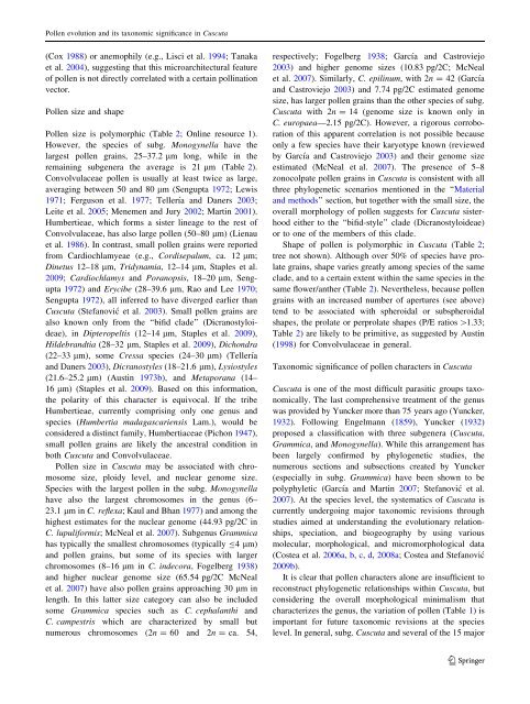 Pollen evolution and its taxonomic significance in Cuscuta (dodders ...