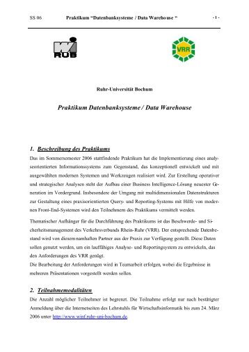 Datenbanksysteme / Data Warehouse - Wirtschaftsinformatik - Ruhr ...