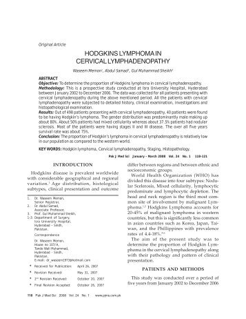 HODGKINS LYMPHOMA IN CERVICAL LYMPHADENOPATHY