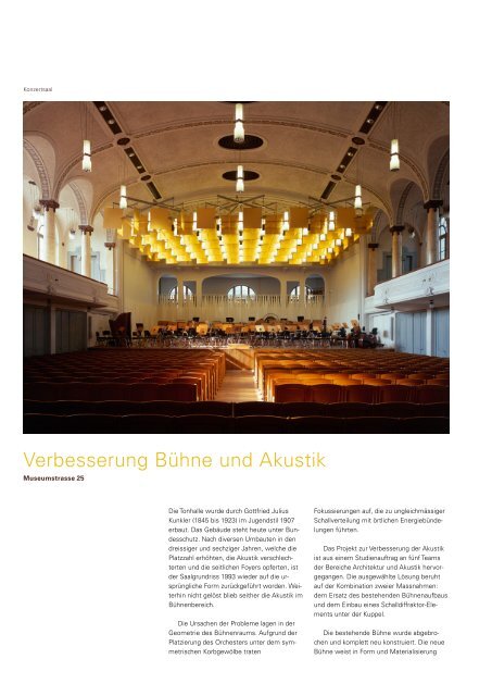 Tonhalle St.Gallen Verbesserung an der Bühne und Akustik