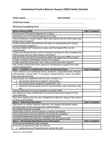 Individualized Positive Behavior Support (IPBS) Fidelity Checklist