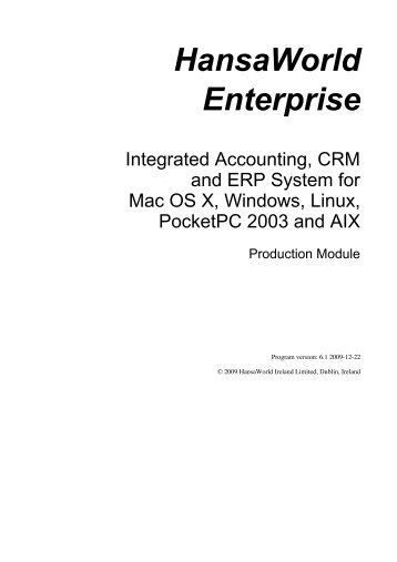 Hansaworld Enterprise Production Module manual