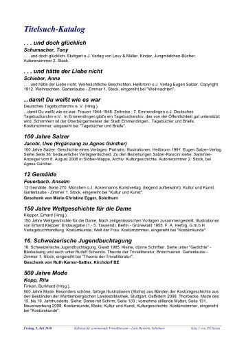 Titelsuch-Katalog - Kabinett für sentimentale Trivialliteratur