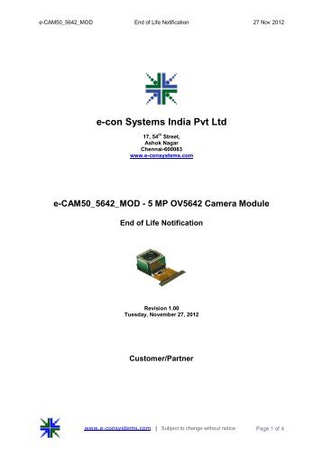 EOL Notification - e-con Systems