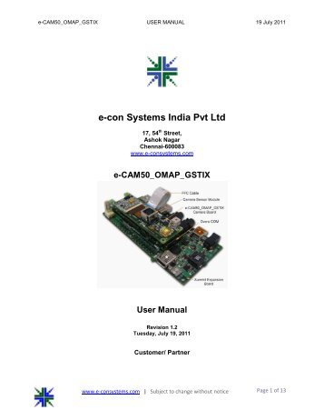 e-CAM50_OMAP_GSTIX H/W User Manual - e-con Systems