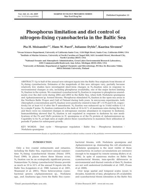 Phosphorus limitation and diel control of nitrogen-fixing ...