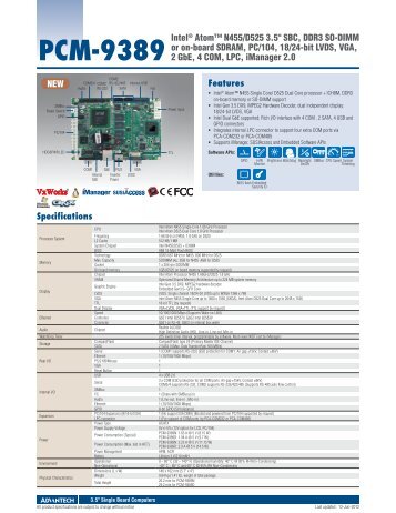 Features PCM-9389 IntelÂ® Atomâ¢ N455/D525 3.5 ... - Eurocomposant