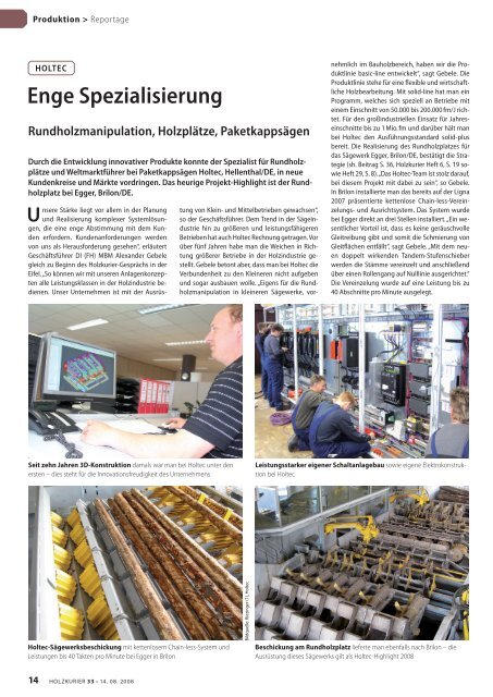 Enge Spezialisierung - HOLTEC