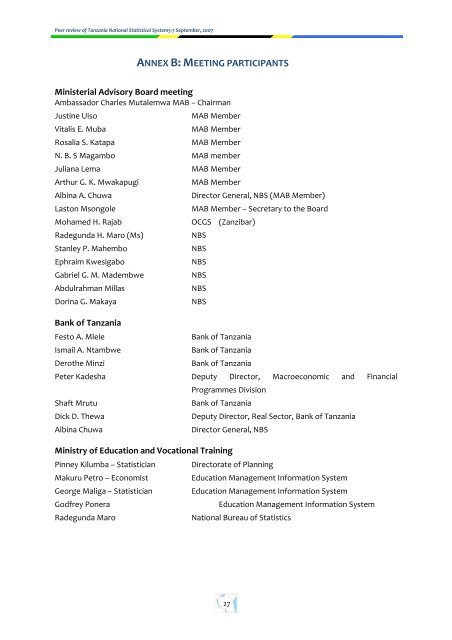 Peer Review of Tanzania National Statistical System - Paris21