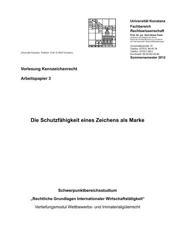 Die Schutzfähigkeit eines Zeichens als Marke - Universität Konstanz