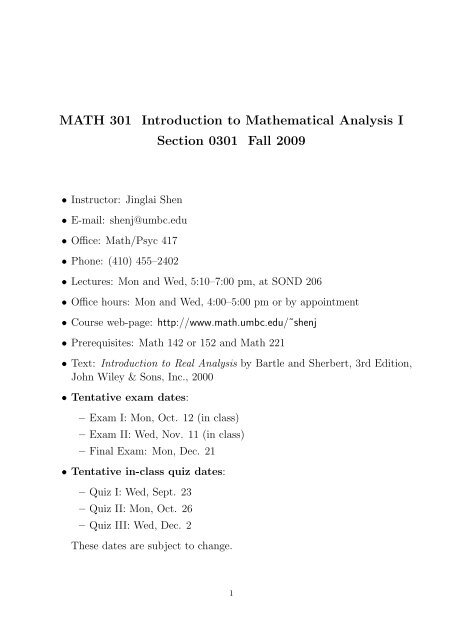 Umbc Spring 2022 Final Exam Schedule Math 301 Introduction To Mathematical Analysis I Section 0301 Fall ...