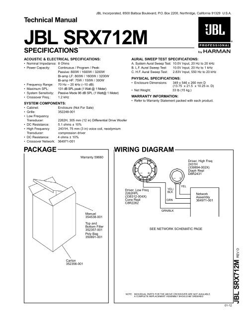 Technical Manual JBL SRX712M SPECIFICATIONS