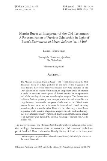 Martin Bucer as Interpreter of the Old Testament: - Martinsvianna.net