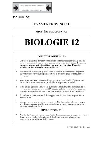 BIOLOGIE 12 - QuestionBank.CA