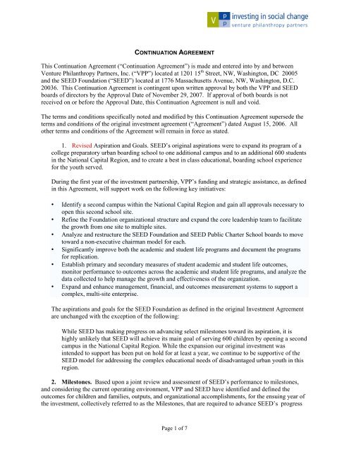 SEED Continuation Agreement 2007 - Venture Philanthropy Partners