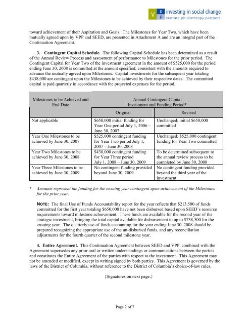 SEED Continuation Agreement 2007 - Venture Philanthropy Partners