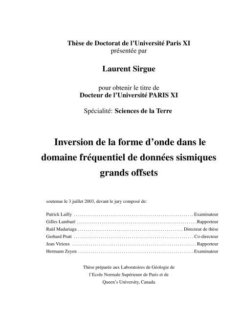 Sirgue, Laurent, 2003. Inversion de la forme d'onde dans le ...
