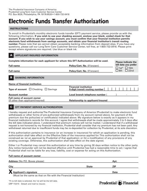 electronic funds transfer authorization form