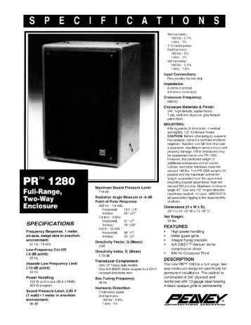 PR-1280 Full-Range Two-Range Enclosure Specifications - Peavey