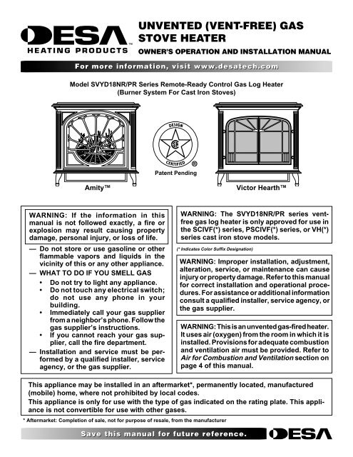 UNVENTED (VENT-FREE) GAS STOVE HEATER - Desa