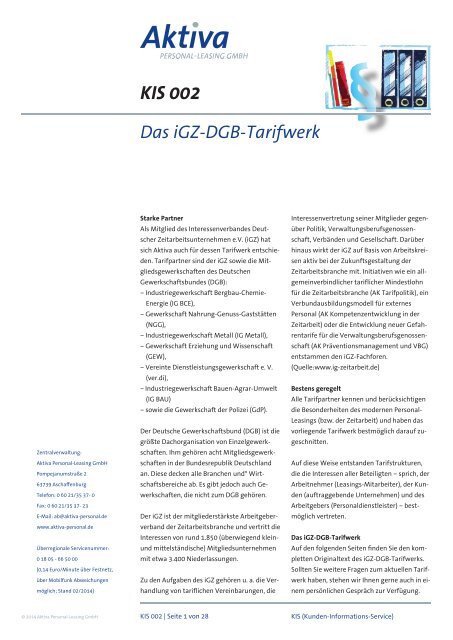 KIS 002 Das iGZ-DGB-Tarifwerk - Aktiva Personal Leasing GmbH