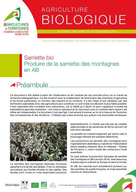 Sarriette bio - Chambres d'Agriculture de RhÃ´ne-Alpes