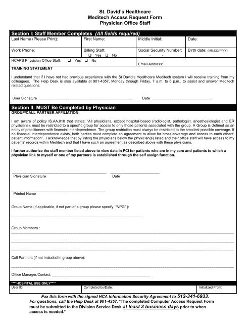 Meditech Access Request Form St David S Healthcare