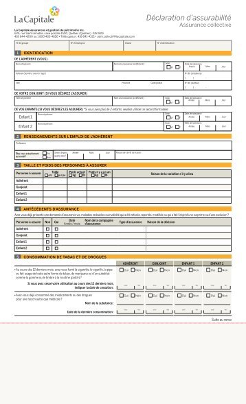 DÃCLARATION D'ASSURABILITÃ - La Capitale assurances gÃ©nÃ©rales