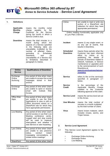 Microsoft Office 365 service level agreement - BT Business