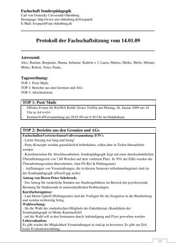 Protokoll der Fachschaft Sonderpadagogik 14.01.09a