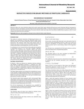 refractive indices for binary mixtures of propylene carboante