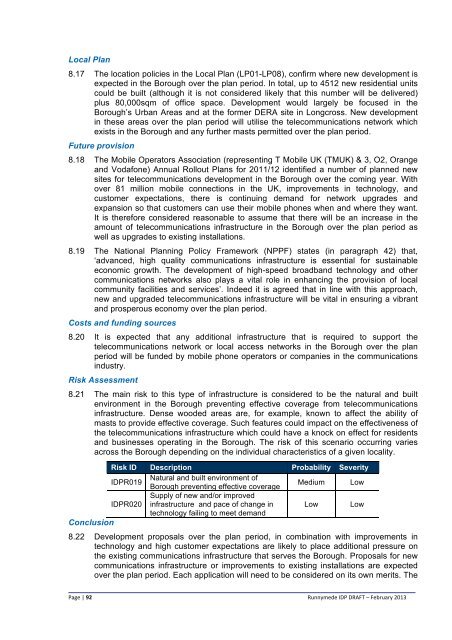 Infrastructure Delivery Plan (Feb 2013) - Runnymede Borough Council