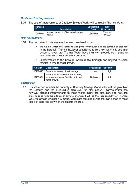 Infrastructure Delivery Plan (Feb 2013) - Runnymede Borough Council