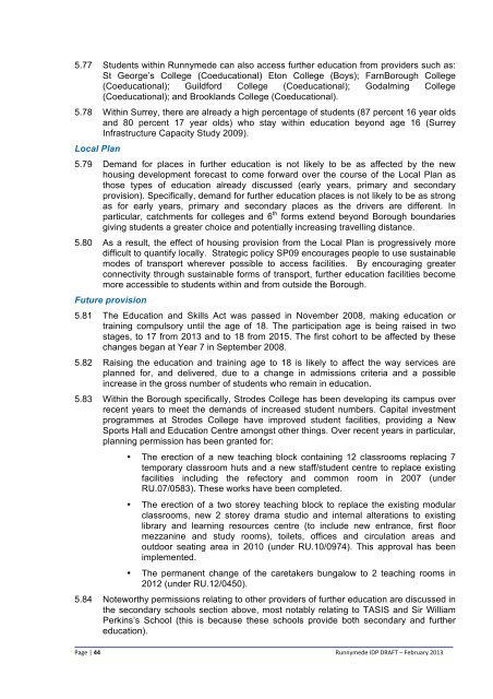 Infrastructure Delivery Plan (Feb 2013) - Runnymede Borough Council