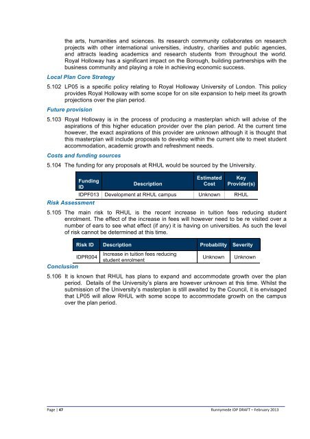 Infrastructure Delivery Plan (Feb 2013) - Runnymede Borough Council