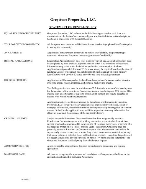 House Rental Policy Rental Policies - Greystone Properties