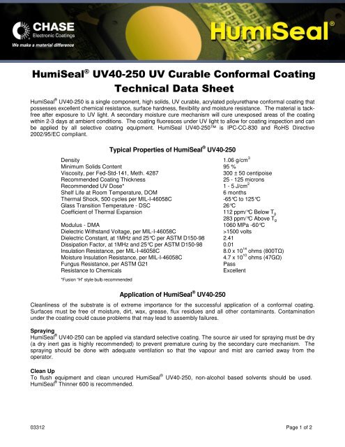 HumiSealÂ® UV40-250 UV Curable Conformal Coating Technical ...