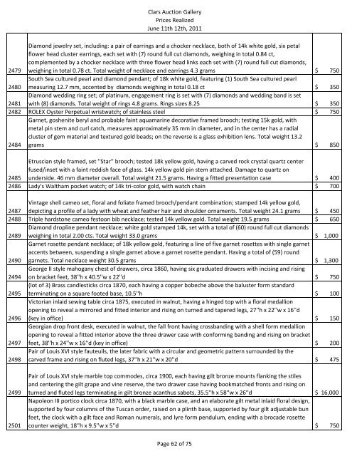 2011 Lot Description Price - Clars Auction Gallery