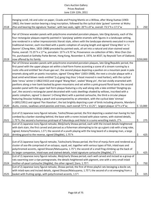 2011 Lot Description Price - Clars Auction Gallery