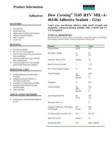 Dow Corning 3145 RTV MIL-A- 46146 Adhesive ... - C3 Teknoloji