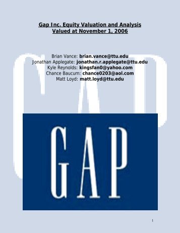 Gap Inc. Equity Valuation and Analysis Valued at November 1, 2006