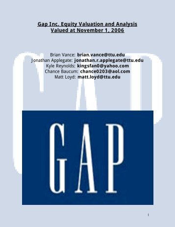 Gap Inc. Equity Valuation and Analysis Valued at November 1, 2006