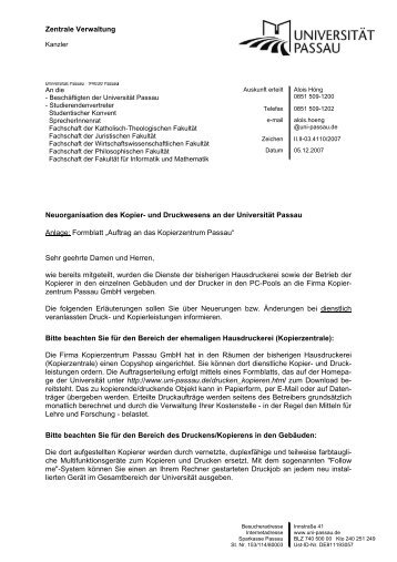 Neuorganisation des Kopier- und Druckwesens ... - Universität Passau