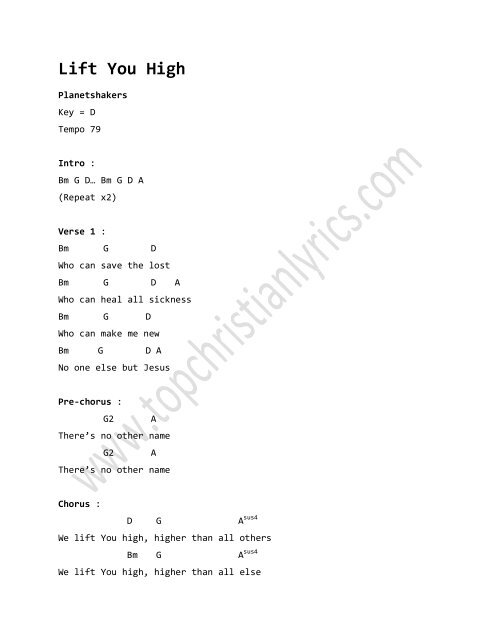 Lift You High Chords A A A Planetshakers Christian Lyrics