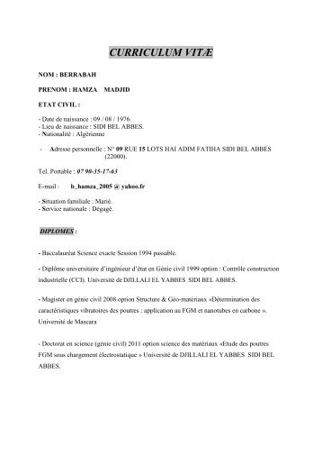 Curriculum Vitae - Université de Sidi-Bel-Abbes