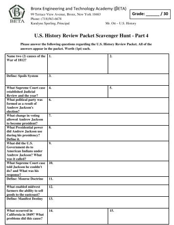 U.S. History Review Packet Scavenger Hunt - Part 2 - BETA