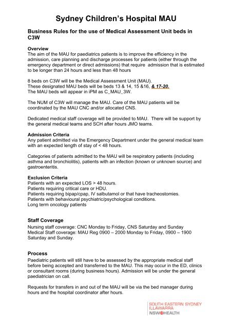 Medical Assessment Unit Business Rules ( pdf - 36 KB) - ARCHI
