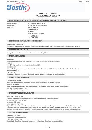 safety data sheet pva building adhesive tp - Trademate Home Page