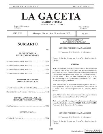 Gaceta - Diario Oficial de Nicaragua - # 244 de 24 Diciembre 2002