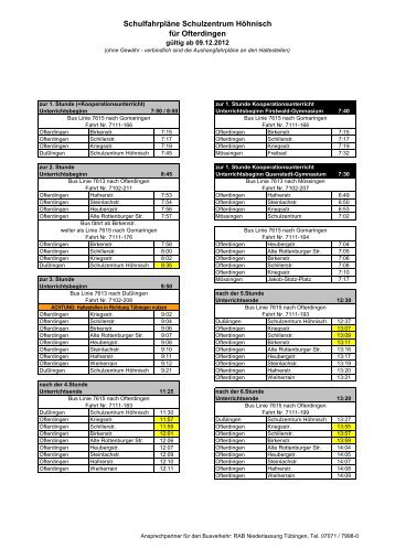SchulfahrplÃ¤ne Schulzentrum HÃ¶hnisch fÃ¼r Ofterdingen